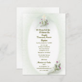 グリーン&ホワイトフローラバプテスマの招待フラットカード サンキューカード (正面/裏面)