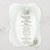 グリーン&ホワイトフローラバプテスマ招待 招待状 (正面/裏面)