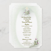 グリーン&ホワイトフローラバプテスマ招待 招待状 (正面/裏面)