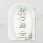 グリーン&ホワイトフローラバプテスマ招待 招待状 (正面/裏面)