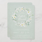 グリーン+ホワイトフローラリースイースターブランチ 招待状 (正面/裏面)