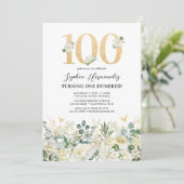 グリーン&ホワイトフローラ100thバースデーパーティー 招待状 (スタンド正面)