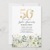 グリーン&ホワイトフローラ50thバースデーパーティー 招待状 (正面)