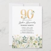 グリーン&ホワイトフローラ90thバースデーパーティー 招待状 (正面)