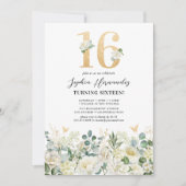 グリーン&ホワイトフローラSweet sixteen誕生日パーティー 招待状 (正面)