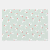 グリーン&ホワイトホリデーミスタントーハート雪フレーク ラッピングペーパーシート (正面)