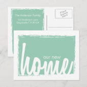 グリーン&ホワイトホーム鍵ロック新しいホームアナウンス 案内ポストカード (正面/裏面)