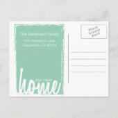 グリーン&ホワイトホーム鍵ロック新しいホームアナウンス 案内ポストカード (裏面)