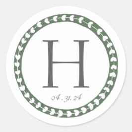 グリーン&ホワイトボタニカルブロックプリントの結婚式 ラウンドシール