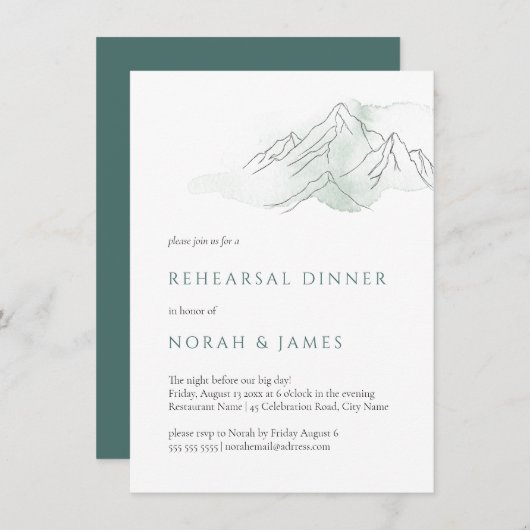 グリーン&ホワイトマウンテン結婚のリハーサルディナー  招待状 (正面/裏面)