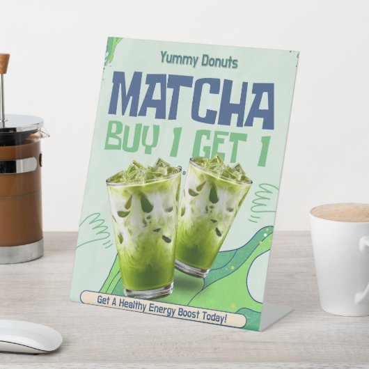 グリーン&ホワイト抹茶をカスタマイズ 1個買うと1個無料プロモーション 台座サイン (インサイチュ)