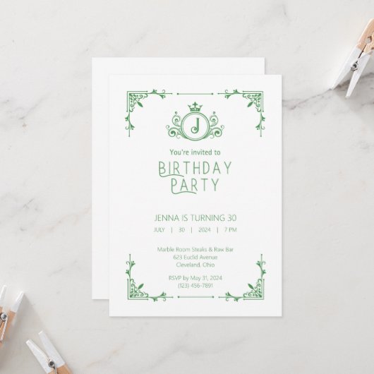 グリーン&ホワイト秋誕生日招待状2 招待状 (正面/裏面インサイチュ)