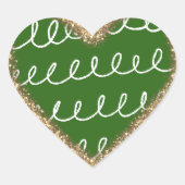 グリーン ホワイト アブストラクト ゴールド グリッター ハートシール (正面)