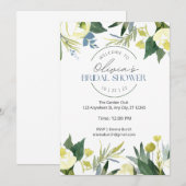 グリーン＆ホワイト ガーデン ブルームズ ブライダル シャワー 招待状 (正面/裏面)