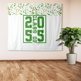 グリーン・ホワイト・ゴールド 卒業クラス タイポグラフィ タペストリー