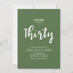 グリーン＆ホワイト シンプル 30歳誕生日パーティー 招待状