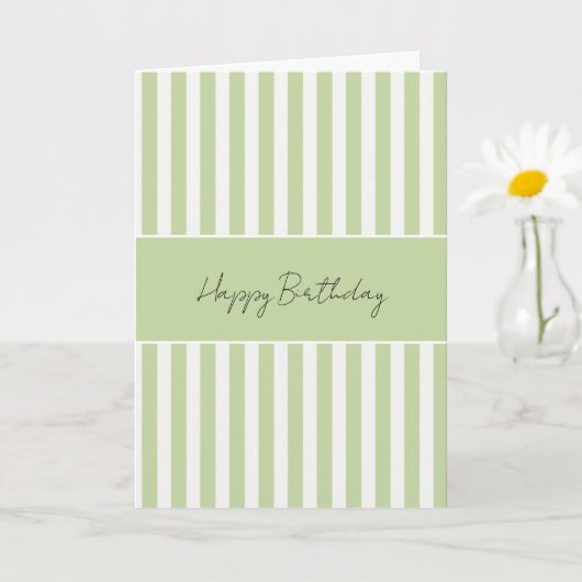 グリーン ホワイト ストライプス 誕生日 カード (小さな植物)