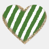 グリーン ホワイト ストライプ グリッター ハートシール (正面)