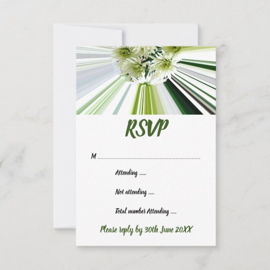 グリーン ホワイト ストライプ フラワー RSVP 招待状 (正面)