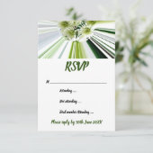グリーン ホワイト ストライプ フラワー RSVP 招待状 (スタンド正面)