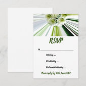 グリーン ホワイト ストライプ フラワー RSVP 招待状 (正面/裏面)
