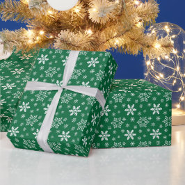グリーン ホワイト スノーフレーク 休日 祝祭 クリスマス ラッピングペーパー