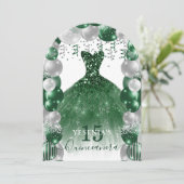 グリーン ホワイト スパークル ドレス キンセアニエラ バルーン 招待状 (スタンド正面)