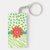 グリーン、ホワイト&ティール(緑がかった色)ゼブラ&チータオレンジフラワー キーホルダー (裏面)