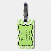 グリーン、ホワイト&ティール(緑がかった色)ゼブラ&チータオレンジフラワー ラゲッジタグ (裏面縦)