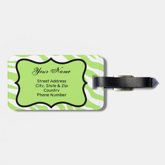 グリーン、ホワイト&ティール(緑がかった色)ゼブラ&チータオレンジフラワー ラゲッジタグ (裏面横)