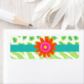 グリーン、ホワイト&ティール(緑がかった色)ゼブラ&チータオレンジフラワー ラベル (インサイチュ)