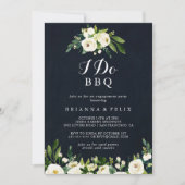 グリーン ホワイト フラワーズ ブルー 「I Do」 BBQ 婚約パーティー 招待状 (正面)