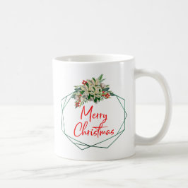 グリーン ホワイト フラワー メリークリスマス マグカップ