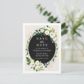 グリーン ホワイト フラワー Save The Date ポストカード (スタンド正面)