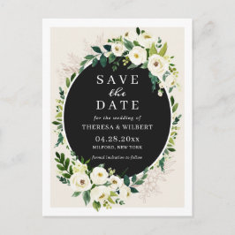 グリーン ホワイト フラワー Save The Date ポストカード