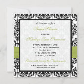 グリーン・ホワイト・ブラックのダマスク柄 ブライダルシャワー招待状 招待状 (裏面)