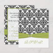 グリーン・ホワイト・ブラック ダマスクII RSVPカード (正面/裏面)