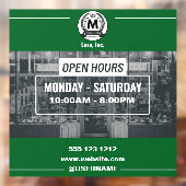 グリーン ホワイト モノクロ シンプル オープン アワーズ ストア ウィンドウサイン (シート2)