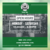 グリーン ホワイト モノクロ シンプル オープン アワーズ ストア ウィンドウサイン (シート3)