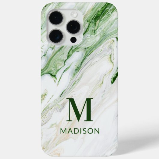 グリーン ホワイト 大理石 モノグラム 名前入り Case-Mate iPhoneケース (裏面)