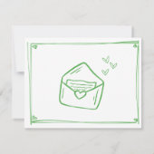 グリーン ホワイト 手描き ハート 遊び心のある ウェディング 出欠カード (裏面)