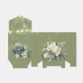 グリーン ホワイト 牡丹 ライト ウェディング フェイバーボックス (折り畳みなし)