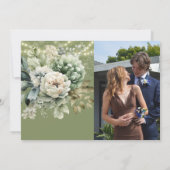 グリーン ホワイト 牡丹 ライト 追加 フォト リハーサル ディナー 招待状 (裏面)