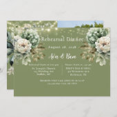 グリーン ホワイト 牡丹 ライト 追加 フォト リハーサル ディナー 招待状 (正面/裏面)