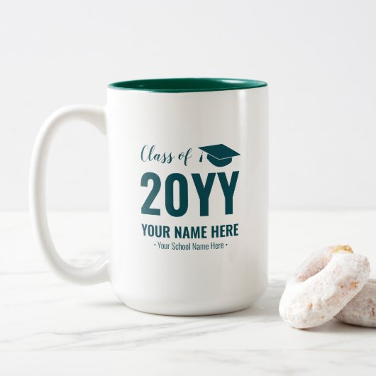 グリーン＆ホワイト | 現代の卒業記念 オーダーメイド マグカップ (ドーナツ)