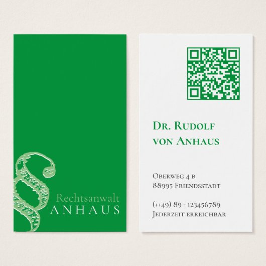 グリーン・ホワイトQRコード弁護士名刺 (正面&裏面)