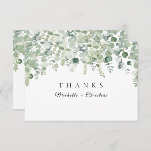 グリーン・ボタニック・ユーカリプ結婚タスの感謝 サンキューカード (正面/裏面)