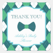 グリーン&ボーアーガイルベビーシャワーありがとう スクエアシール (正面)