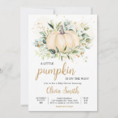 グリーン ミニマル パンプキン ベイビー シャワー 招待状 (正面)