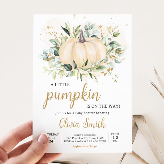 グリーン ミニマル パンプキン ベイビー シャワー 招待状